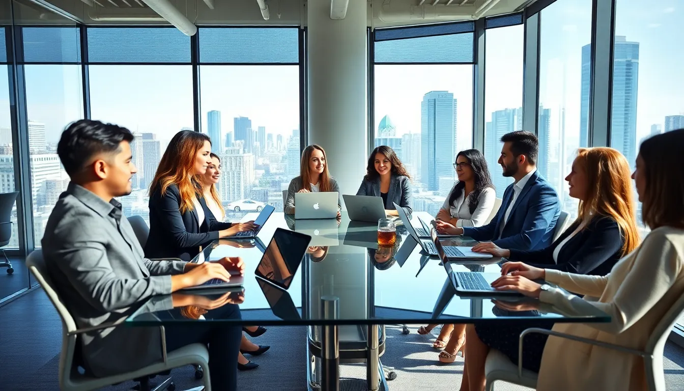diverse team collaborating in a modern real estate office.