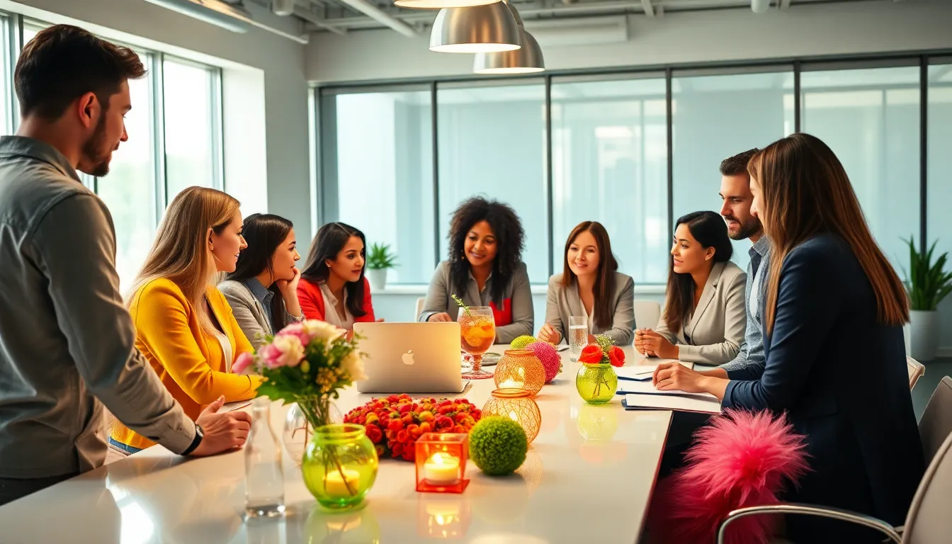 a diverse team planning budget-friendly events in a modern office.