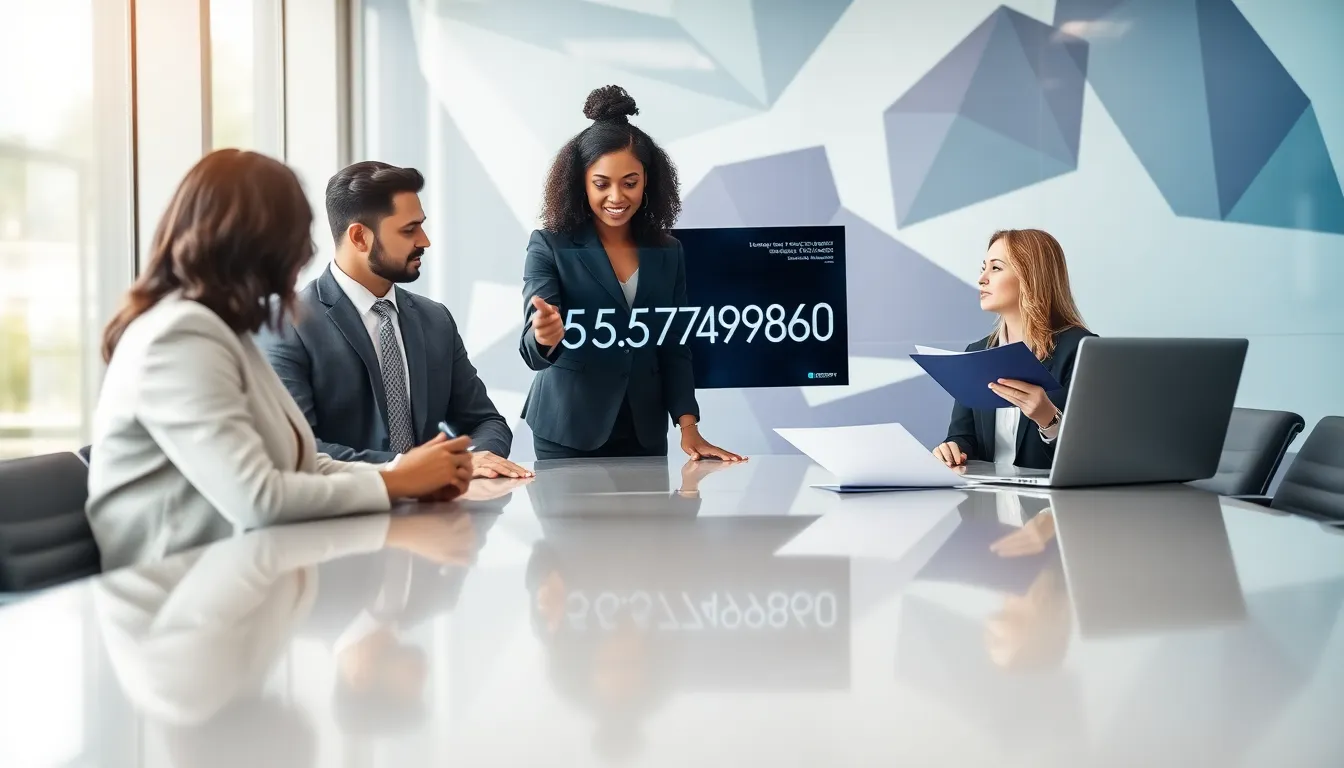 professionals discussing data significance in a modern office.